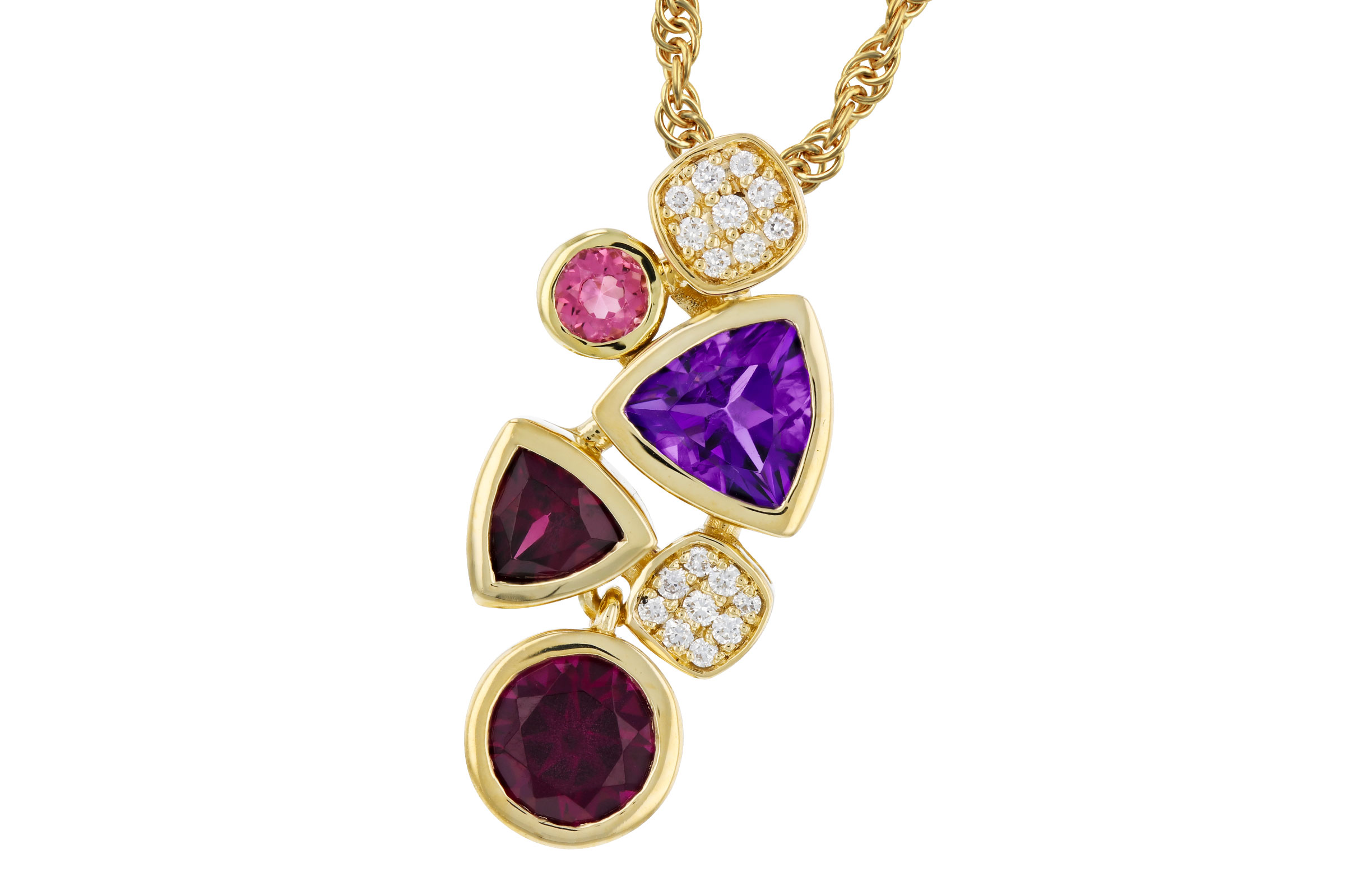 A303-11345: NECKLACE 1.34 SEMI-PREC (AM,RHO,PT) 1.40 TGW